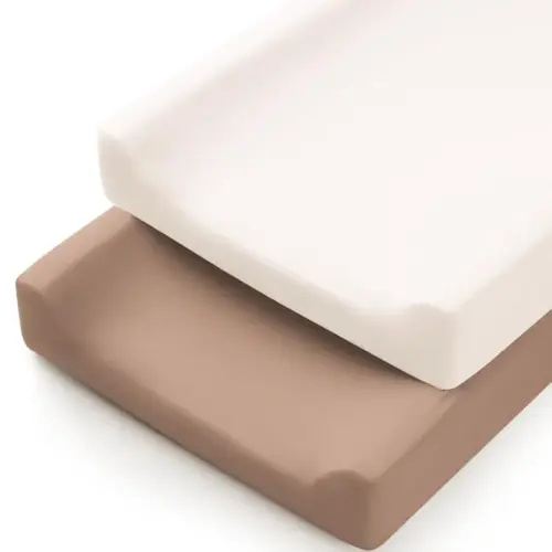 Konssy 2 Pack Stretchy Changing Pad Covers for Girl, Boy, Silky Soft Changing Table Cover, Breathable Baby Nursery Diaper Chang Pad Sheets (Brown,Beige)