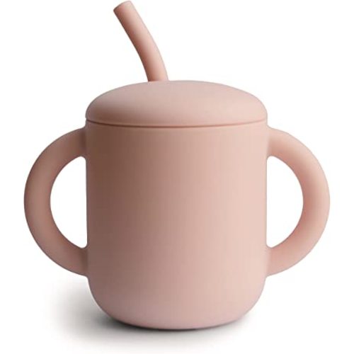 mushie 100% Silicone Training Cup & Straw for Toddlers | 6 Months+ 6 fl oz - Blush