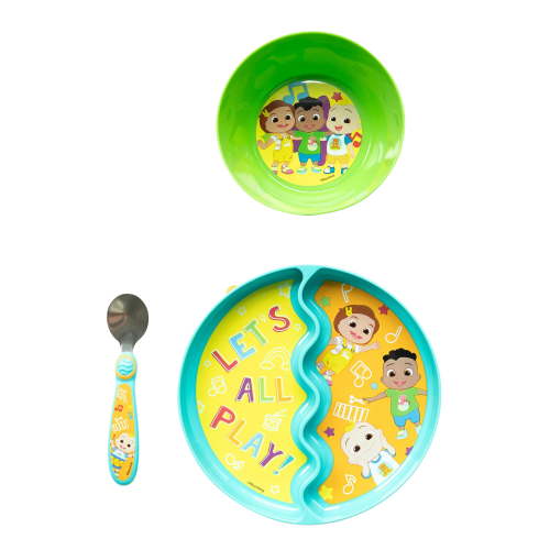 CoComelon 3-Piece Mealtime Set with Divided Suction Plate, Bowl and Spoon Green - 9m+