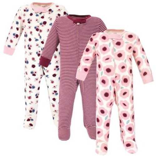 Touched by Nature Baby Girl Organic Cotton Zipper Sleep and Play 3pk, Blush Blossom, 6-9 Months