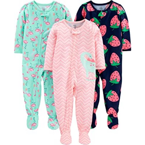 Simple Joys by Carter's Toddlers and Baby Girls' Loose-Fit Polyester Jersey Footed Pajamas, Pack of 3