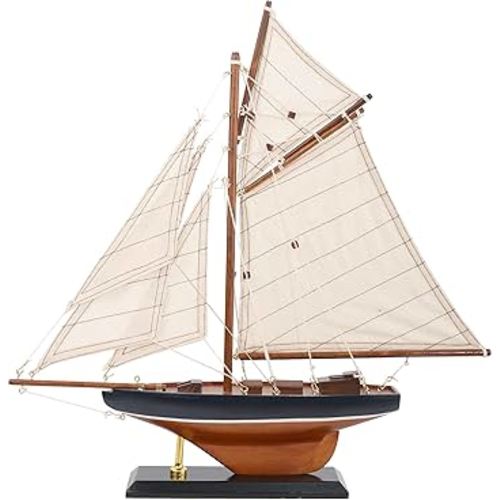 NAUTIMALL 15" Wooden Sailboat Decor Classic Columbia America's Cup Ship Model Nautical Yacht Decor (CLB39-ClassicWood)