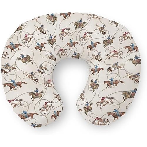 Vintage Cowboy Life Nursing Pillow Covers Country Western Cowboys Horse Soft Stretchy Removable Covers for Breastfeeding Pillows Wild West Pillow Slipcover for Baby Girls Boys Newborn Nursery Beige