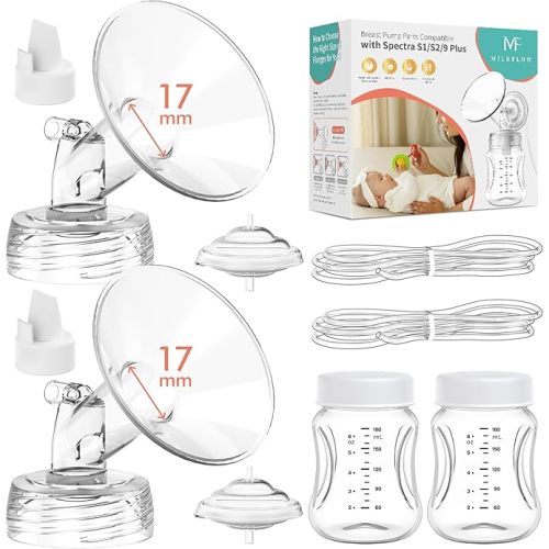 Pump Parts Compatible with Spectra S1,S2,S9 Plus, Replacement Kit for Spectra Pump Parts 2PC Include 17 mm Flange, Duckbill Valve, Tube,Bottle, Backflow Protector, Not Original Accessories