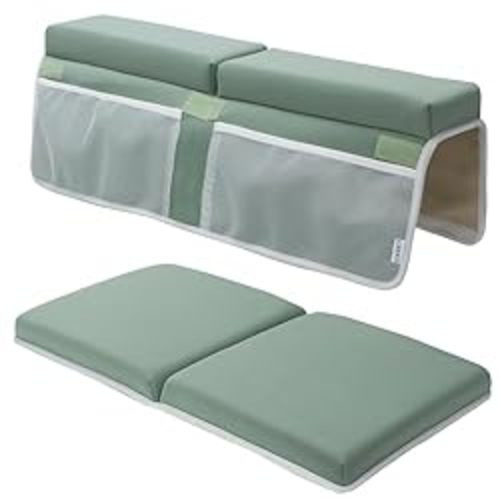 Comfortable Baby Bath Kneeler And Elbow Rest Pad Set - Memory Foam Baby Bath Pad With Bath Toys Organizer Pockets - Painless Bath Kneeling Pad For Bathing Baby - Quick Drying, Foldable, Non-slip-Green