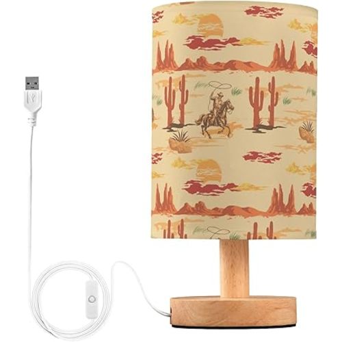 Wild West Mexico Cowboy LED Table Lamp with USB Port Night Light Bedroom Lamps for Nightstand Living Room Dorm Home Office Desk