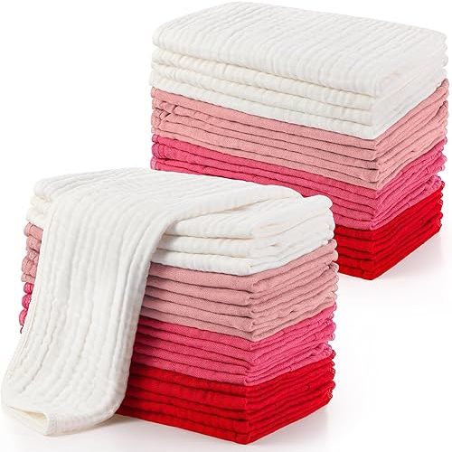 Buryeah 20 Pcs Burp Cloths Large 20" x 10" 100% Cotton Hand Washcloths 6 Layers Extra Absorbent and Soft (Bright Colors)