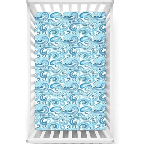 Nautical Themed Fitted Mini Crib Sheets,Soft & Stretchy Fitted Crib Sheet - Great for Boy or Girl Room or Nursery,Baby Blue White Blue,38“ x24“