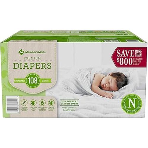 Member's Mark Comfort Care Baby Diapers, Newborn Up to 10 Pounds (108 Count)
