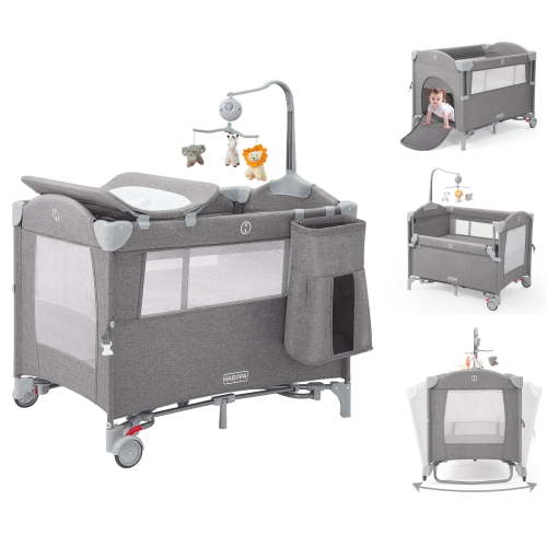 HARPPA 5 in 1 Portable Playard and Bassinet Bedside Sleeper for Newborn to Toddler, Unisex, Gray