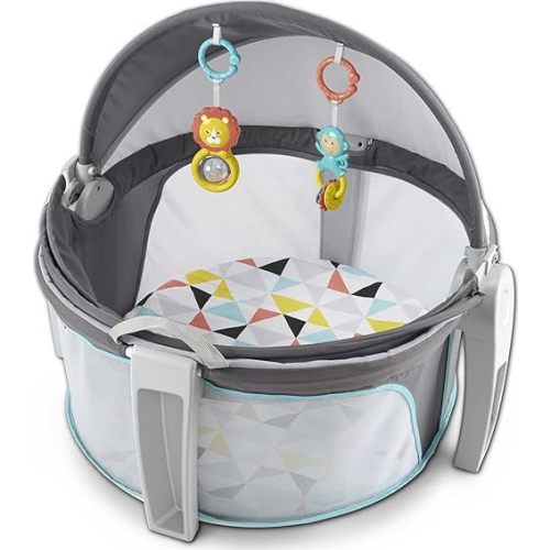 Fisher-Price Portable Bassinet On-The-Go Baby Dome, Travel Play Space with Developmental Newborn Toys & Canopy, Windmill