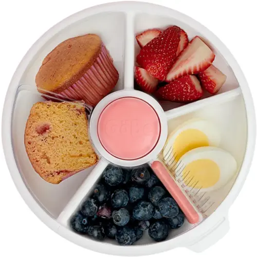 GoBe Kids Large Snack Spinner - Reusable Snack Container with 5 Compartment Dispenser and Lid | BPA and PVC Free | Dishwasher Safe | No Spill, Leakproof | for Toddlers, Babies, Home, Travel (Pink)