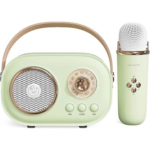 Mini Karaoke Machine,Karaoke Machine for Kids and Adults,Cute Karaoke with Microphone Set ,Portable Bluetooth Speaker with Microphone,Retro Handheld Style for Family Party Meeting Singing (Green)