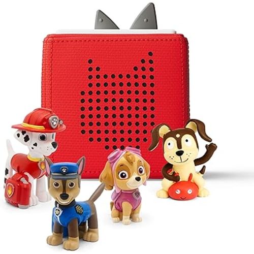 Toniebox Audio Player Starter Set with English Chase, Skye, Marshall, and Bilingual Playtime Puppy - Listen, Learn, and Play with One Huggable Little Box - Red [English/French Playtime Puppy]