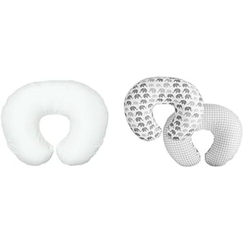 Boppy Original Nursing Pillow Liner, Bright White, Machine Washable and Wipeable & Nursing Pillow Quick-Dry Gray Elephant Cover - Fits Original, for Breastfeeding and Bottle Feeding