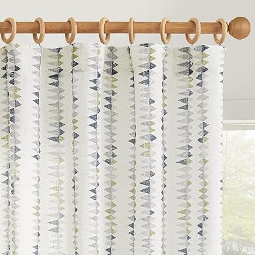 jinchan Linen Nursery Curtains for Living Room Boho Curtains for Bedroom Kids Room 96 Inches Long Geometric Printed Farmhouse Drapes Rod Pocket Window Treatment Curtain Set of 2 Panels Indigo-Gray