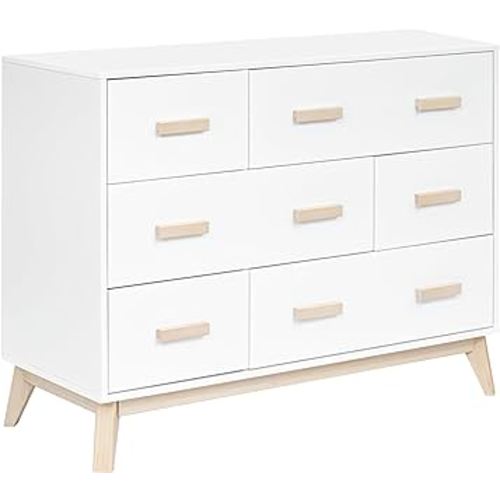 Babyletto Scoot 6-Drawer Dresser in White and Washed Natural, Greenguard Gold Certified