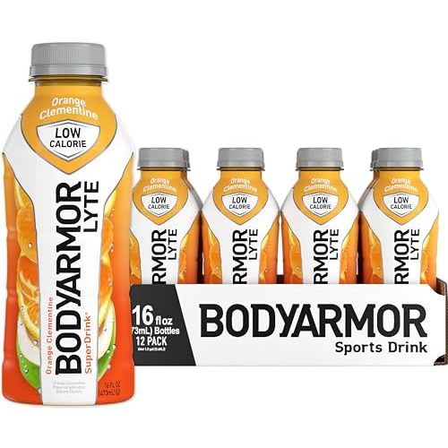BODYARMOR LYTE Sports Drink Low-Calorie Sports Beverage, Orange Clementine - Orange Citrus, Coconut Water Hydration, Natural Flavors With Vitamins, Potassium-Packed Electrolytes, Perfect For Athletes, 16 Fl Oz (Pack of 12)