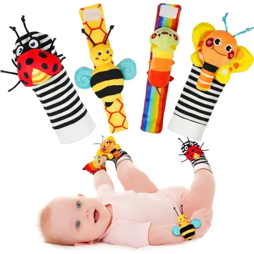 Infinno Baby Wrist Rattle Socks and Foot Finder Set, Perfect Baby Toys for 0-12 Months Newborn Boys and Girls As Baby Shower Gifts, Garden Bug Series