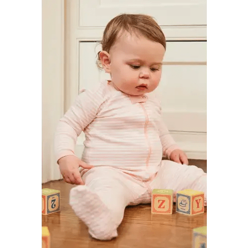 LAKE Baby Pima Cotton Pajamas | English Rose Stripe Baby Sleeper
