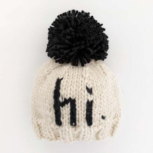 "Hi." Knit Beanie, Black