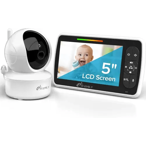 iFamily Baby Monitor - Large 5" Screen with 30Hrs Battery Life - Remote Pan-Tilt-Zoom;No WiFi, Two-Way Audio, Night Vision, Temperature, Lullabies, 960ft Long Range Baby Monitor with Camera and Audio