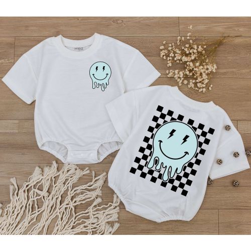 Smiley Face Baby Romper, Happy Face Bodysuit, Checkered tshirt kid, Cute kids Outfit, Retro Shirt, Baby Shower Gift, Newborn Clothes