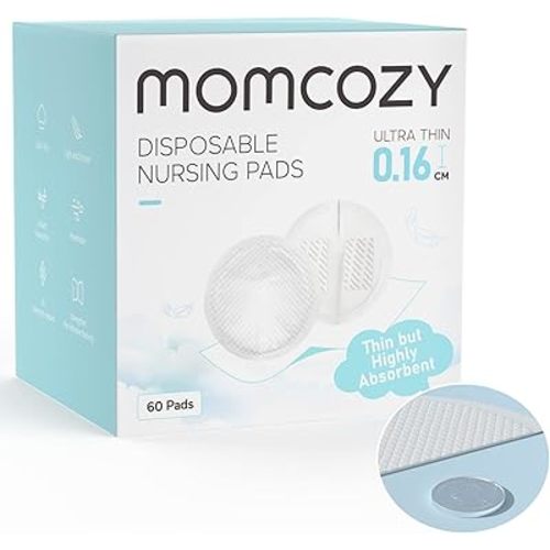 Momcozy Ultra-Thin Disposable Nursing Pads, Ultra-Absorbent and Breathable Portable Breast Pads for Mothers, Keep Dry Continuously, Make Breasts Light and Unburdened, Individually Packaged(60 Count)