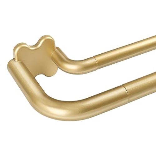 Gold Double Curtain Rods 32 to 58 Inch (2.6-4.8ft), USFOOK Blackout Wrap Around Curtain Rods for Windows 20 to 54 Inches, 6/8 Inch Room Darkening Curtain Rod, Decorative Rods for Home