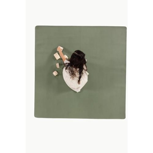 GATHRE Large Play Mat for Floor - Wipeable and Water Resistant Leather Splat Mat, Foldable, Anti-Slip, Protective Baby Floor Mat for Playtime Mess (54" x 54" Thyme)