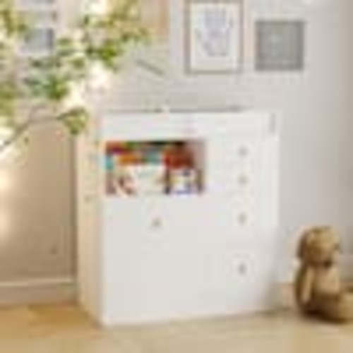 FUFU&GAGA White 5-Drawers 33.5 in. Width Changing Table, Dresser, Kids Low Dresser with Shelf YLM-AMKF180101-01-c