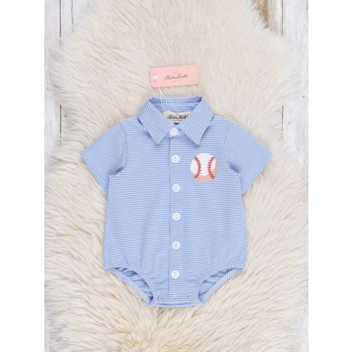 Cotton Blue Striped Baseball Romper