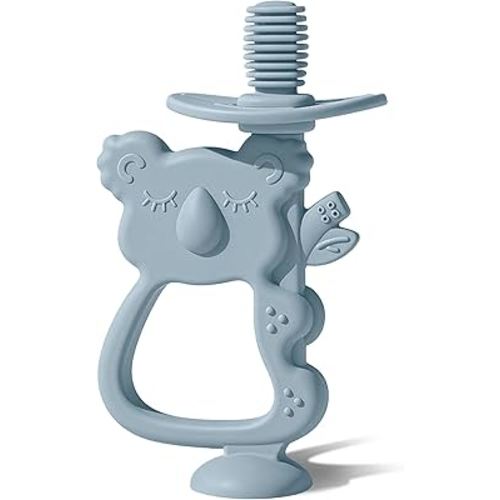 Moonkie Teething Toy, Safe & Easy to Hold BPA Free Silicone Teethers, 360° Baby Toothbrush with Suction Base, Teether Toys Best for Babies 6-12 Months (Koala Ether)
