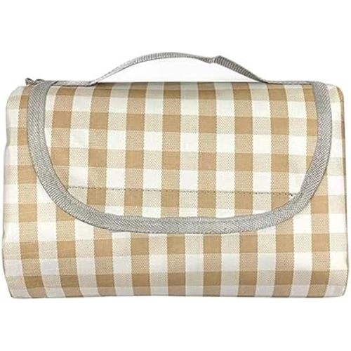 K Y KANGYUN Extra Large Picnic Blanket Outdoor Beach Blankets, Water-Resistant Foldable Sandproof Blankets Cute Picnic Mat for Beach, Camping Grass Lawn Park Mats (Tan Gingham, 80x60 in)