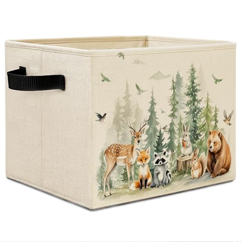 Animal Forest Nursery Storage Bins, Watercolor Forest Animal Collapsible Storage Basket Organizer for Kids Room Bedroom Bathroom Nursery Clothes Toys Books, Toybox for Girls Boys