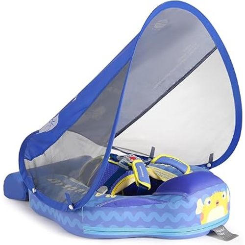Mambobaby Float with Canopy Size Improved Non Inflatable Infant Baby Pool Float Smart Mambo Float Swim Trainer Add Tail Baby Swim Float Mambo Baby Float Solid Air Free Water Waist Swimming Ring
