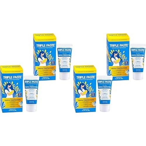 Triple Paste Diaper Rash Cream for Baby,3 Oz,Zinc Oxide Ointment Treats,Soothes & Prevents Diaper Rash,Pediatrician-Recommended & Hypoallergenic,Baby Essentials for Daily-& Overnight,(Pack of 4)