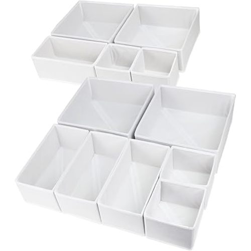 12 Pack Drawer Organizers for Clothing, Foldable Clothes Drawer Organizer for Underwear, Folded Clothes, Baby Clothing, Socks, Bra, Towels, Ties - Multi-pack Storage Box (White)