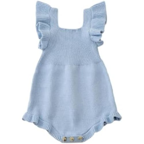 Newborn Baby Girl Sweater Romper Knitted Ruffle Sleeve Bodysuit Jumpsuit Toddler Cute Summer Clothes