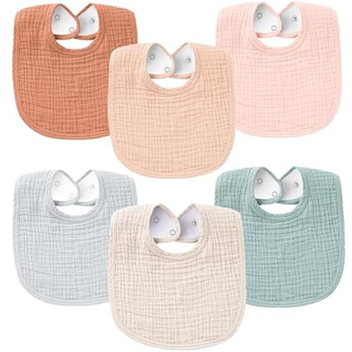 Konssy 6-Pack Muslin Baby Bibs for Boys & Girls, Soft Cotton Absorbent Bandana Drool Bibs for Drooling & Teething