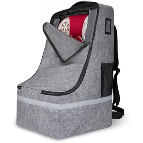 Car Seat Travel Bag for Airplane,Infant Seat Travel Bag with Shoulder Strap,Padded Car Seats Backpack with Reflective Stripes,Large Carseat Carrier Bag Travel Car Seat Cover,Grey
