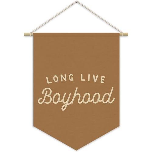 Fall Room Decor,Long Live Boyhood Boy Room Canvas Banner Nursery Playroom Wall Decor for Boys Bedroom Toddler Decorations Teen Boy Room Decor,Playroom Decor Wall Hanging Flag 15x11 Inch（Brown)