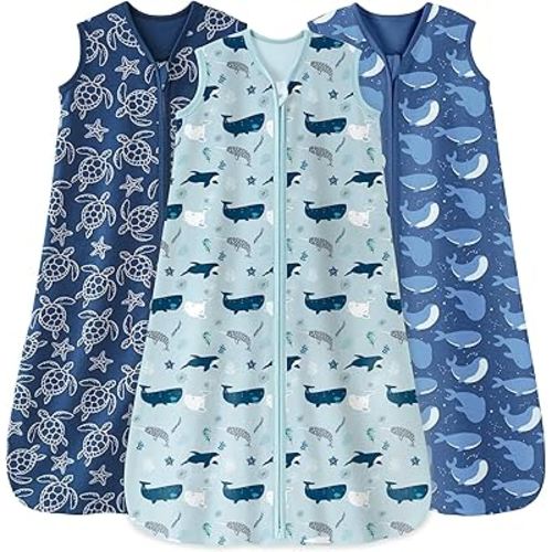 Baby Sleep Sack 0-6 Months 3 Pack 100% Cotton Lightweight 0.5 TOG Wearable Blanket Baby Sleep Bag with 2-Way Zipper for Newborn Infant Shark