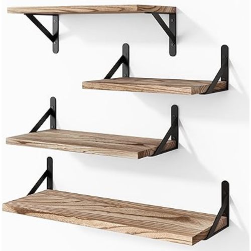 YGEOMER Floating Shelves for Wall Different Sizes Farmhouse Wall Shelf for Bedroom, Bathroom Shelves for Storage, Hanging Shelves for Living Room, Wood Floating Shelf for Kitchen Decor(Set of 4)