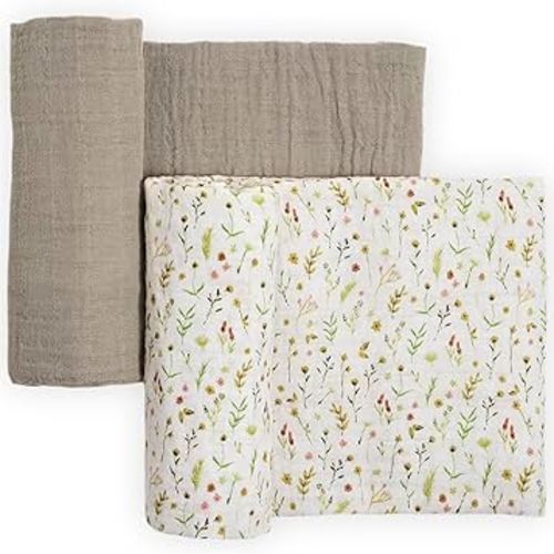 Little Unicorn 100% Natural Organic Cotton Muslin Swaddle Blanket 2 Pack | Giftable Set of 2 swaddles (Floral Field)