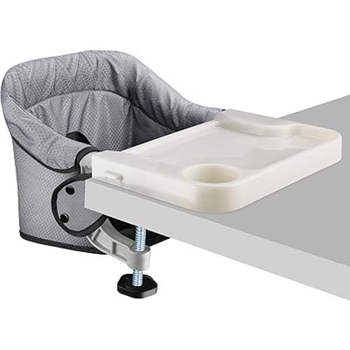 Hook On Chair with Removable Dining Tray,Folding Baby Chair, Portable Table High Chair with Storage Bag for Indoor/Outdoor, Grey