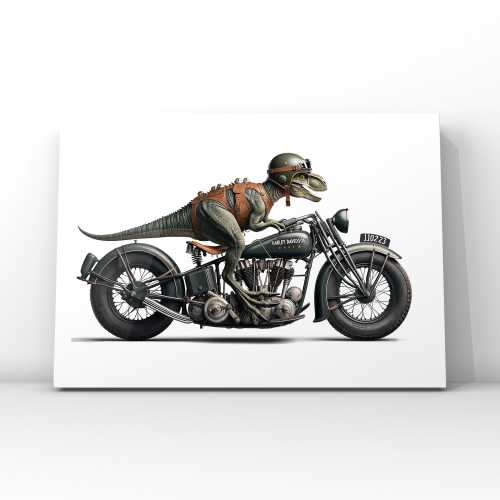 Mounted Canvas 16x20: Dino Riding 1940s Vintage Harley