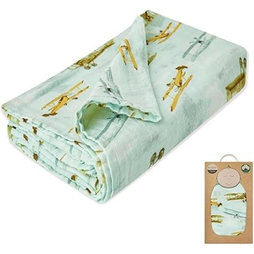 Milkbarn Cozy Wrap Swaddle Blankets - Organic Cotton Baby Receiving Blankets Gentle for Unisex Newborn Infant, Ideal for Toddler Registry, Vintage Planes
