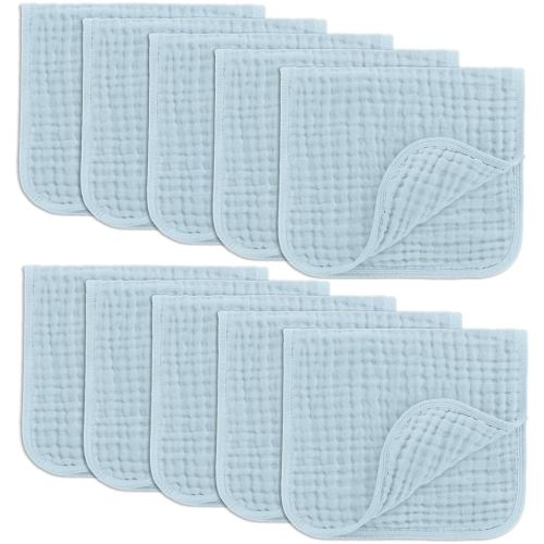 Comfy Cubs Muslin Burp Cloths Set Large 100% Cotton Hand Washcloths for Babies, Baby Essentials 6 Layers Extra Absorbent and Soft Boys & Girls Baby Bibs & Burp Cloths Set (Sky Blue, 10-Pack, 20" X10")