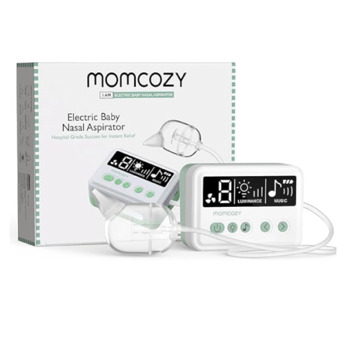 Momcozy Nasal Aspirator for Baby, 【Hospital-Grade】 70 KPa Strong Suction & 9 Suction Levels Nose Sucker, Electric Nose Cleaner for Toddler & Newborn, Soothe Light & Lullabies, BPA Free Silicone Tips